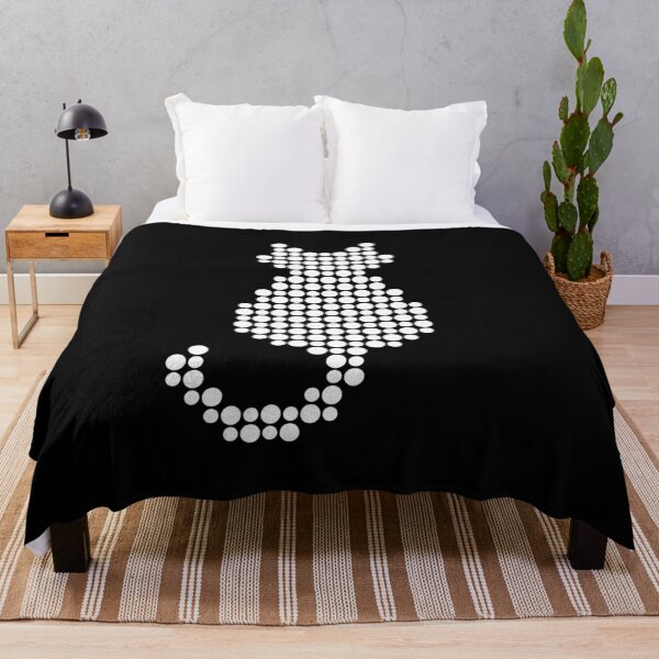 Item preview, White Cat Silhouette Pixel Op Art Bauhaus Art on Black designed and sold by Shapes-Mania.