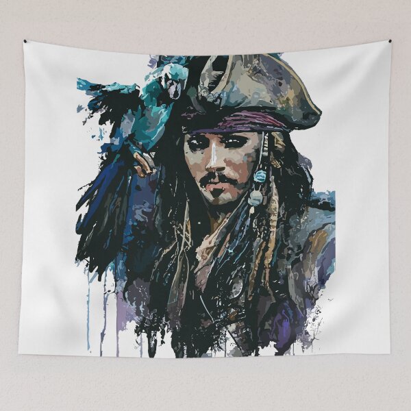 Item preview, Pirate with Parrot in Old Classic Costume with Furious Face in Ink Painting Style designed and sold by diegomenjivar92.