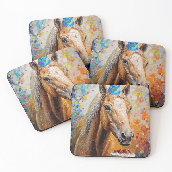 Item preview, Horse in Party Hat with Birthday Cake in colourful painted style designed and sold by OddCorro.