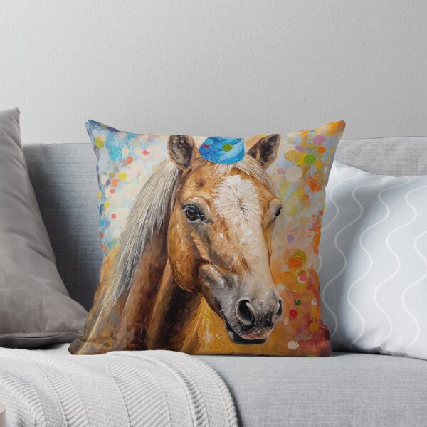 Item preview, Horse in Party Hat with Birthday Cake in colourful painted style designed and sold by OddCorro.