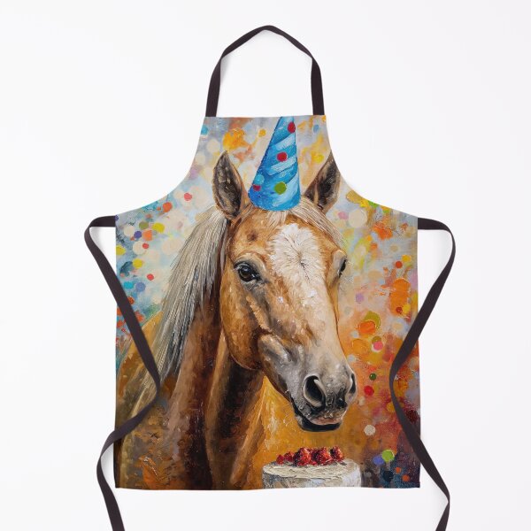 Item preview, Horse in Party Hat with Birthday Cake in colourful painted style designed and sold by OddCorro.