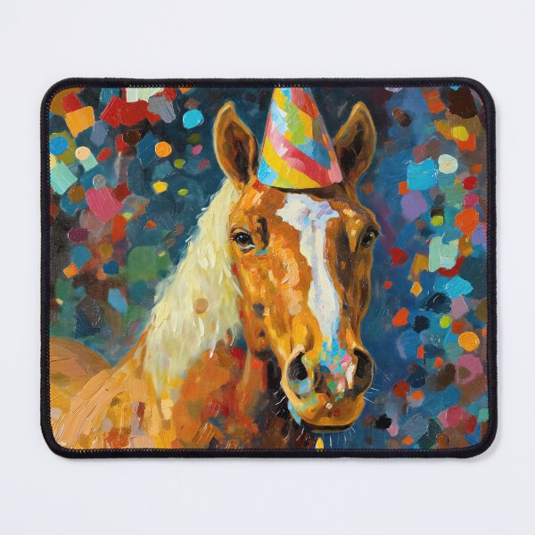 Item preview, Horse in Party Hat with Birthday Cake and one candle in painted style - Birthday Card designed and sold by OddCorro.