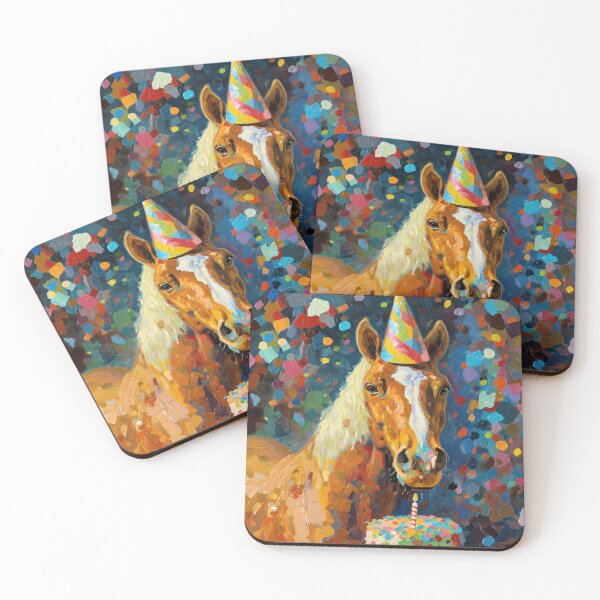 Item preview, Horse in Party Hat with Birthday Cake and one candle in painted style - Birthday Card designed and sold by OddCorro.