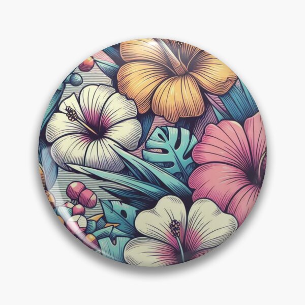 Artikelvorschau, Exotische hawaiianische Muster-Hibiskus-Tropenblumen-Grafik im Retro-Stil entworfen und verkauft von CoffeeIsATrip.
