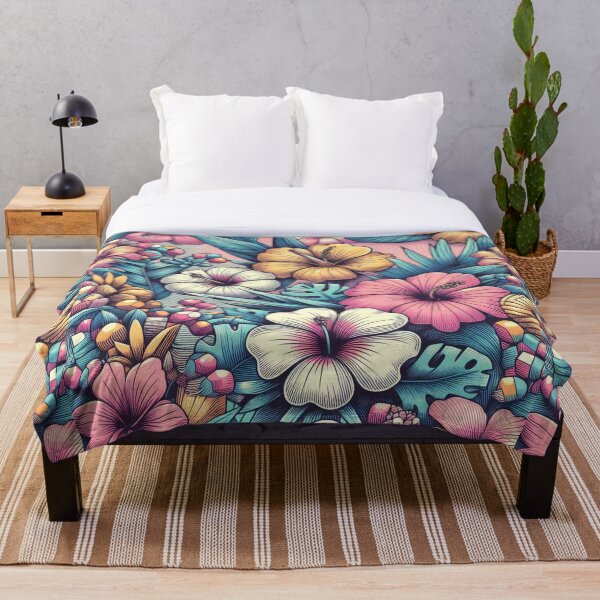 Artikelvorschau, Exotische hawaiianische Muster-Hibiskus-Tropenblumen-Grafik im Retro-Stil entworfen und verkauft von CoffeeIsATrip.