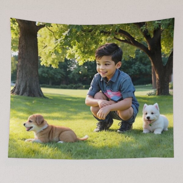 Item preview, Playful child with puppy dogs designed and sold by Dineshshankar.