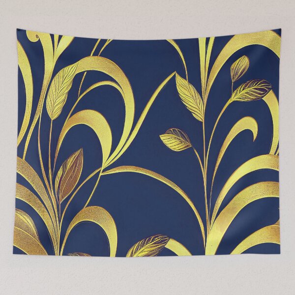 Item preview, Art Deco Golden Leaves Pattern On Midnight Blue designed and sold by DEC02.