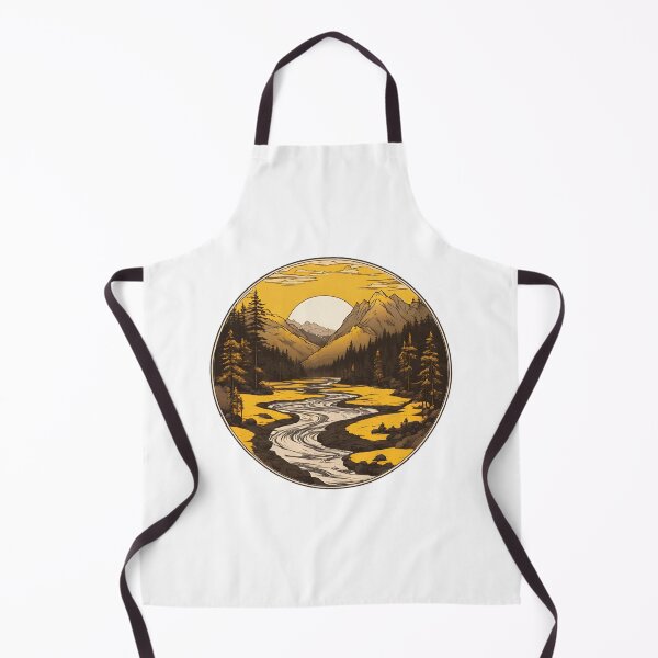 Item preview, Yellow Mountain Range Sunset With a River Flowing Through the Forest designed and sold by CharmStudio.