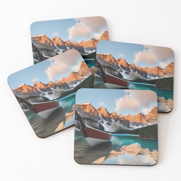 Item preview, "Quiet Reflections: Small Boat by the Snowy Lakeside" - MOUNTAINS, designed and sold by Eandbeyond.