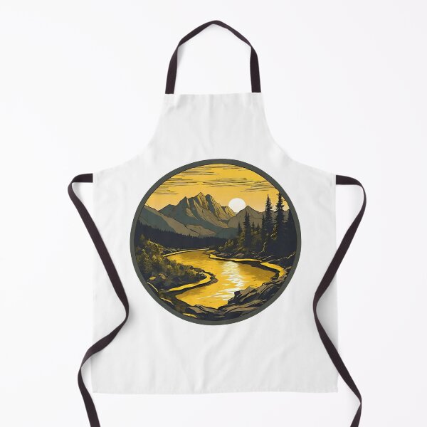 Item preview, Yellow Mountain Range Sunset With a River Flowing Through the Forest designed and sold by CharmStudio.