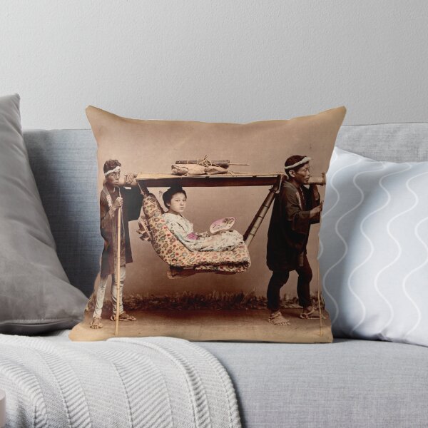 Japanese Kago, travelling chair Throw Pillow