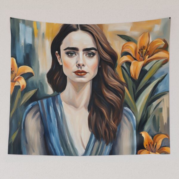 Item preview, Emily in Paris Lily Collins picture with Lily flowers designed and sold by JackFreestone.