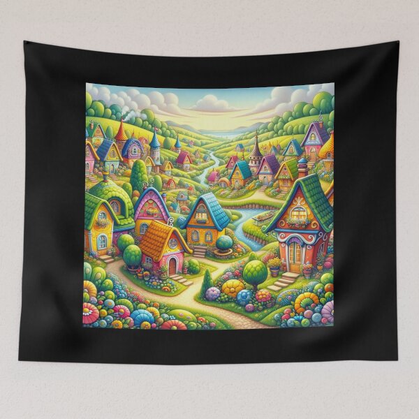 Item preview, Whimsical Fantasy Village designed and sold by BestArtByArvind.