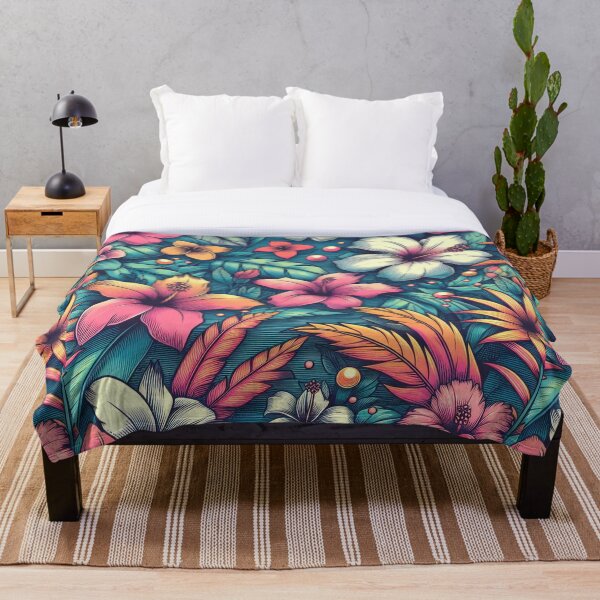 Artikelvorschau, Pop Art 80er Jahre dunkle hawaiianische Muster Hibiskus tropische Blumengrafik entworfen und verkauft von CoffeeIsATrip.