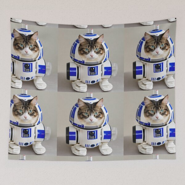 Aperçu de l'œuvre Cat-2D Droid Moustachu Meow-sterpiece | Conception unique pour animaux de compagnie créée et vendue par petsfromweb.