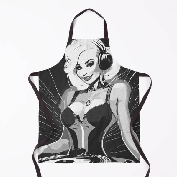 Item preview, B&W Cartoon DJ girl designed and sold by Boogeyman Bill.