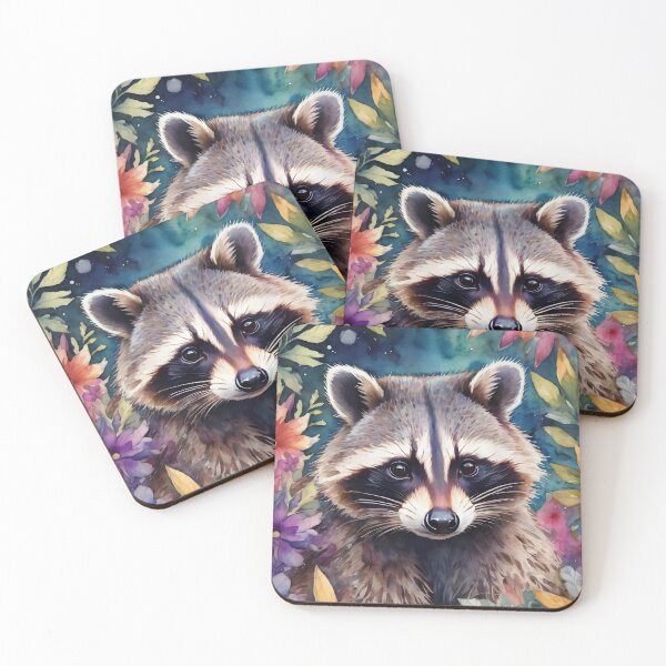 Item preview, Raccoon and colorful flowers designed and sold by MauraMeadow.