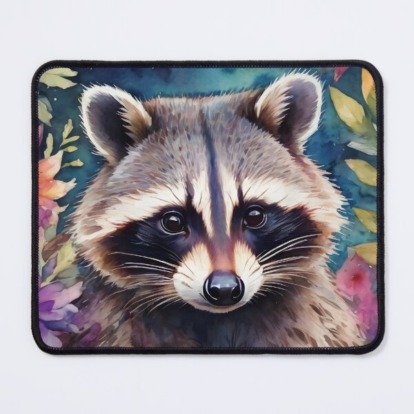 Item preview, Raccoon and colorful flowers designed and sold by MauraMeadow.