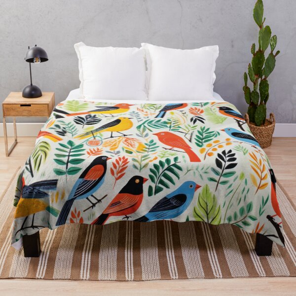 Item preview, colorful birds in the tree, pattern, spring designed and sold by Mauswohn.
