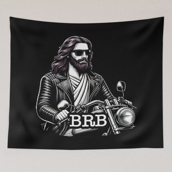 Item preview, BRB meme Jesus is coming soon Riding Motorcycle designed and sold by plushism.