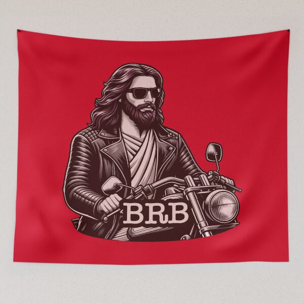 Item preview, BRB meme Jesus is coming soon Riding Motorcycle designed and sold by plushism.