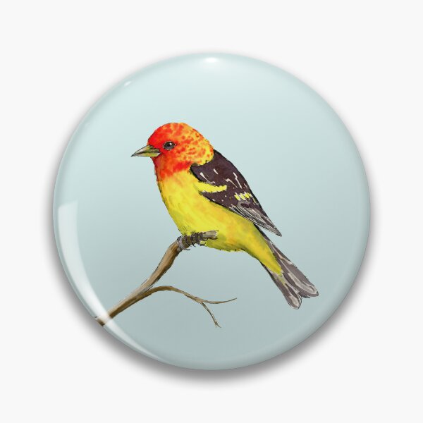 Item preview, Western tanager watercolor and ink drawing designed and sold by Bwiselizzy.