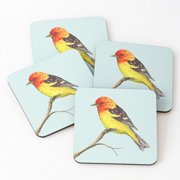 Item preview, Western tanager watercolor and ink drawing designed and sold by Bwiselizzy.