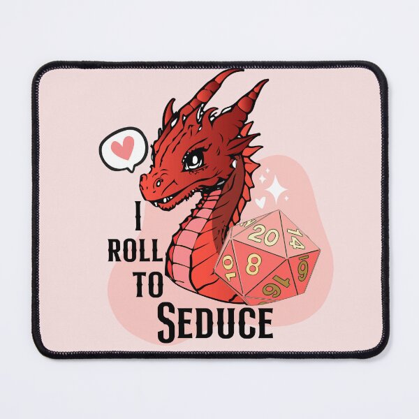 Item preview, DND DRAGON: I roll to seduce, cute red dragon and pink d20 dice for Valentines designed and sold by DungeonAtelier.