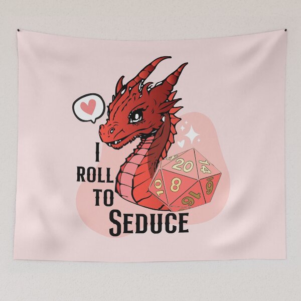 Item preview, DND DRAGON: I roll to seduce, cute red dragon and pink d20 dice for Valentines designed and sold by DungeonAtelier.