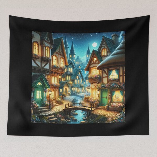 Item preview, Fairy Tale Village Night designed and sold by BestArtByArvind.
