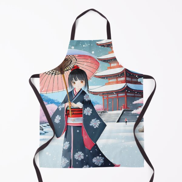 Item preview, Asian girl wearing a kimono holding a Japanese umbrella in the snow designed and sold by fotofeast.