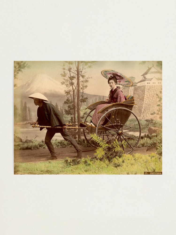 Alternate view of Geisha travelling by jinrikisha Photographic Print