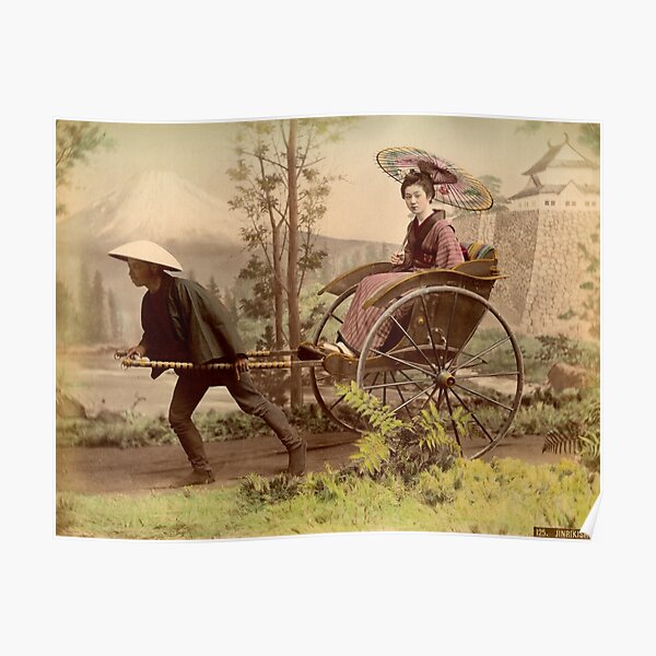 Geisha travelling by jinrikisha Poster