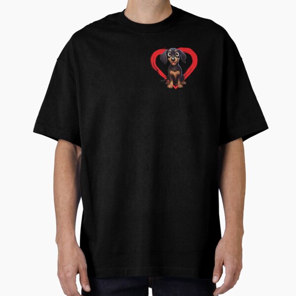 Item preview, Miniaure Dachund Cartoon in Love Heart swoosh  designed and sold by For Dog Sake!®.