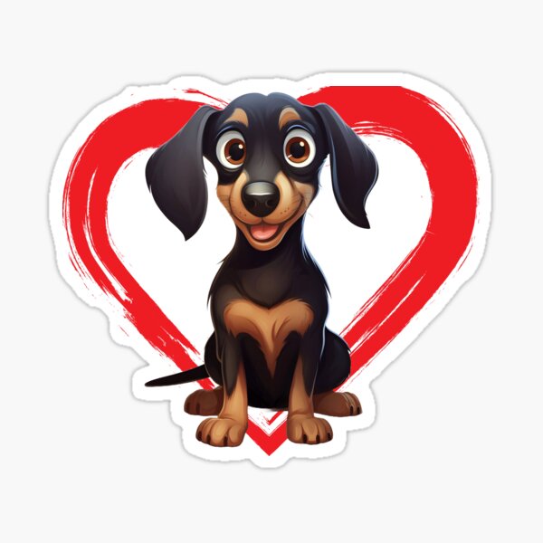 Item preview, Miniaure Dachund Cartoon in Love Heart swoosh  designed and sold by For Dog Sake!®.