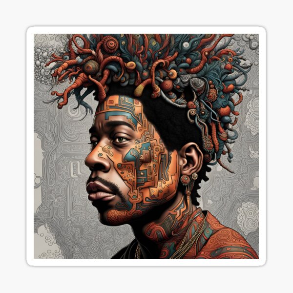 Portrait of a man with dreadlocks and face tattoos Sticker
