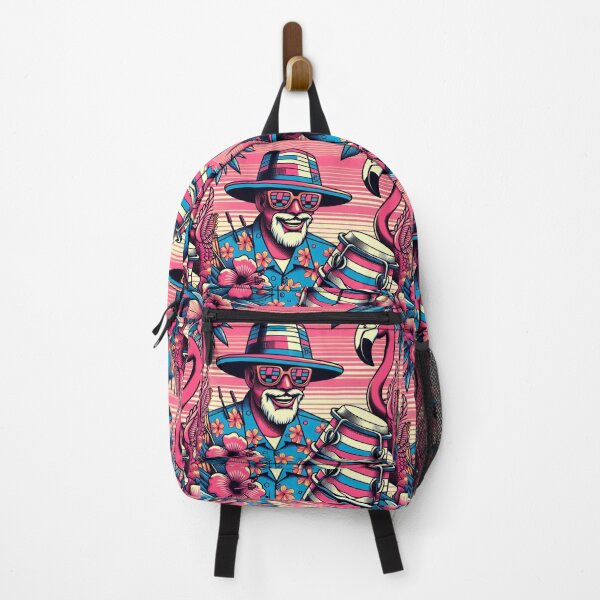 Item preview, 80s Hawaiian Hibiscus Bongo Drums Guy Tropical Palm Trees Graphic Flamingo designed and sold by CoffeeIsATrip.