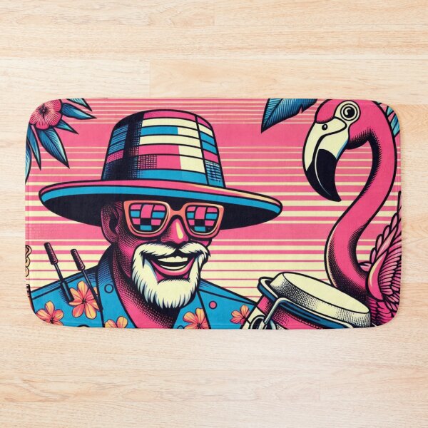 Item preview, 80s Hawaiian Hibiscus Bongo Drums Guy Tropical Palm Trees Graphic Flamingo designed and sold by CoffeeIsATrip.