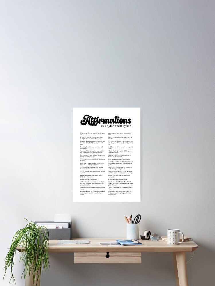 Affirmations in Taylor Swift lyrics from Debut to Midnights | Poster