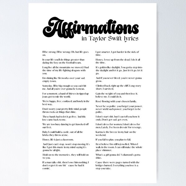 Item preview, Affirmations in Taylor Swift lyrics from Debut to Midnights designed and sold by sunbeamstudios.