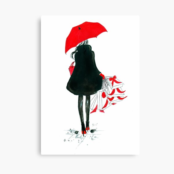 Watercolour & Ink Fashion Illustration Titled Christmas Shopping Canvas Print