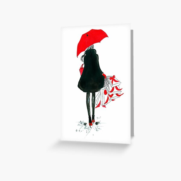Watercolour & Ink Fashion Illustration Titled Christmas Shopping Greeting Card