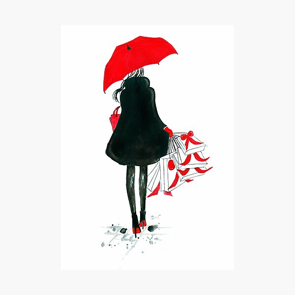 Watercolour & Ink Fashion Illustration Titled Christmas Shopping Photographic Print