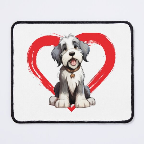 Item preview, English Sheep Dog Cartoon in Love Heart swoosh  designed and sold by For Dog Sake!®.