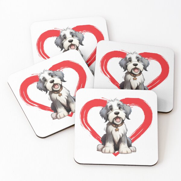 Item preview, English Sheep Dog Cartoon in Love Heart swoosh  designed and sold by For Dog Sake!®.