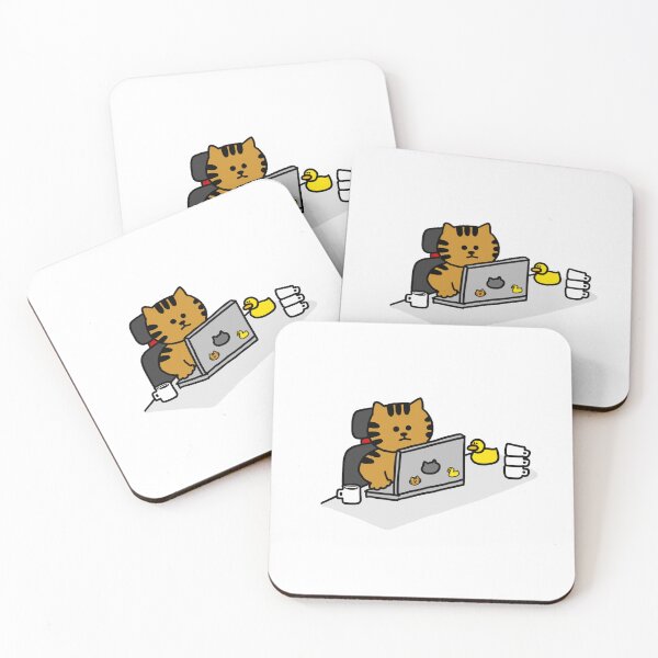 Item preview, busy Cat with a laptop, cups of coffee and a Duck designed and sold by superbaechoo.
