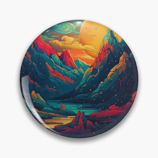Item preview, Fantastical Landscape Art Print with Fiery Sunset and Planetary Sky designed and sold by GiveMeMood.