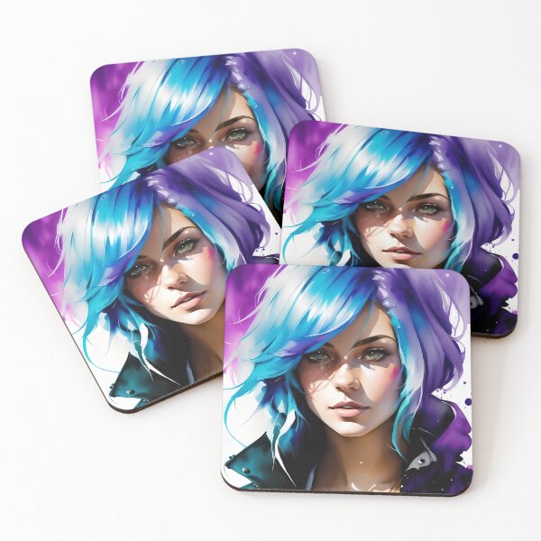 Item preview, Blue haired Punk Girl watercolor wall art poster designed and sold by BorgSpareParts.