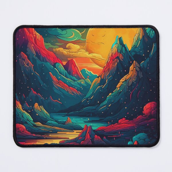 Item preview, Fantastical Landscape Art Print with Fiery Sunset and Planetary Sky designed and sold by GiveMeMood.