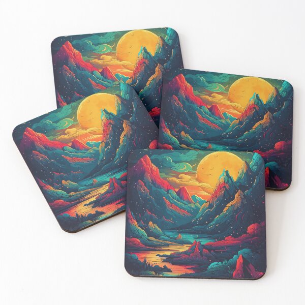 Item preview, Fantastical Landscape Art Print with Fiery Sunset and Planetary Sky designed and sold by GiveMeMood.